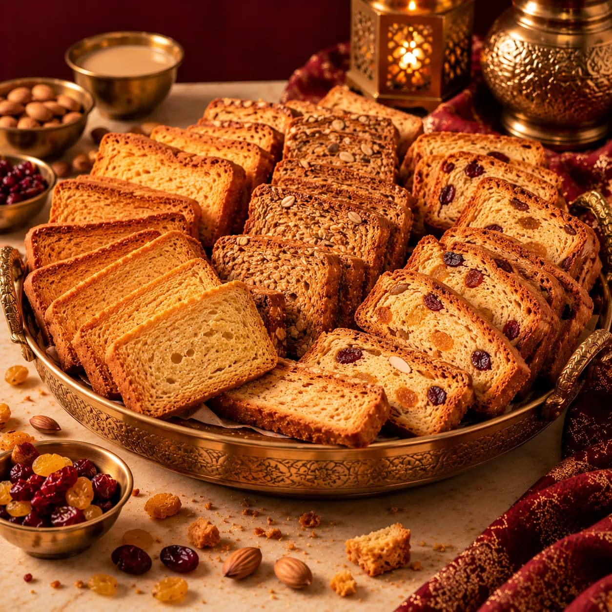 Golden twice-baked rusk slices